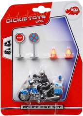 DICKIE Motocykl policie 10cm set řidič + 2 dopravní značky na kartě