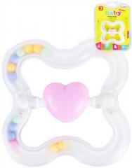 Baby chrastítko srdce s kuličkami pastelové transparentní pro miminko plast