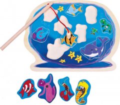 BINO DŘEVO Baby puzzle vkládačka magnetické akvárium set s prutem