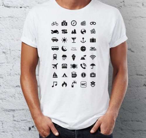 Cestovní tričko s ikonami - Barva: Bílá Velikost: XL