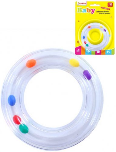 Baby chrastítko průhledný kruh s kuličkami pro miminko plast