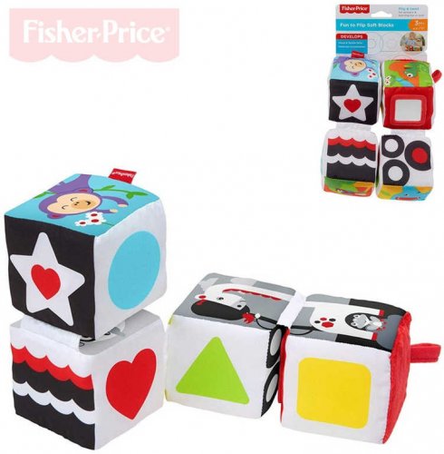 FISHER PRICE Baby soft kostky textilní naučné 4ks s texturami měkké pro miminko