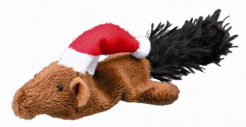 Vánoční plyšová myš/veverka hračka pro kočky 14-17 cm