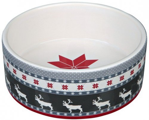 Vánoční keramická miska 0,8l 16 cm, šedo/červeno/bílá