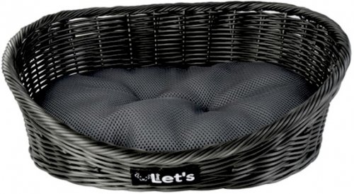 Let's Pet Bed proutěný košík - antracit, vel. L (58x46cm)