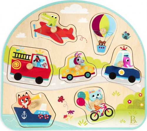 B-TOYS DŘEVO Baby puzzle dopravní prostředky vkládací na desce 7 dílků